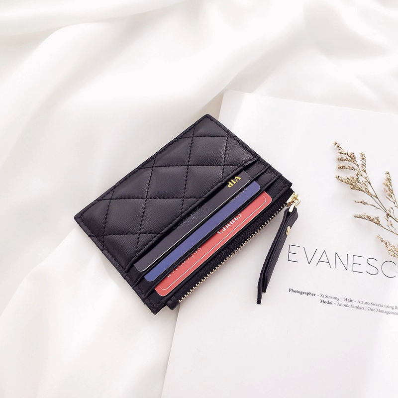 柔软皮革短款钱包小香风菱格2025新款超薄拉链迷你卡包零钱包女
