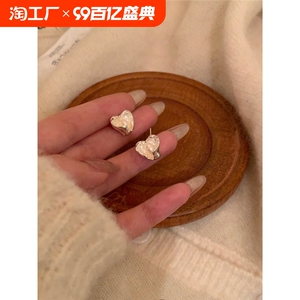 日韩巴洛克淡水珍珠S925纯银耳钉女2024新款爆款爱心独特耳环级感