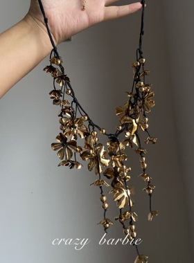 【枯木逢春】复古黑金花朵流苏项链女小众百搭编织链条颈链毛衣链