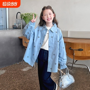 女童韩范洋气衬衣外套春秋款2026新款儿童蝴蝶结休闲慵懒衬衫秋装