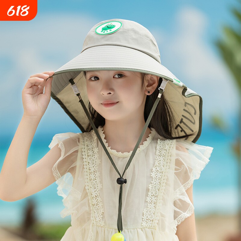 焦下儿童防晒帽子遮阳帽防紫外线宝宝男女童夏季空顶帽透气大帽檐