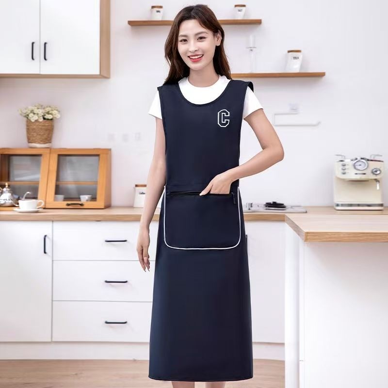 时尚洋气美甲工作服防油厨房做饭上班罩衣防水防污加长过膝围裙