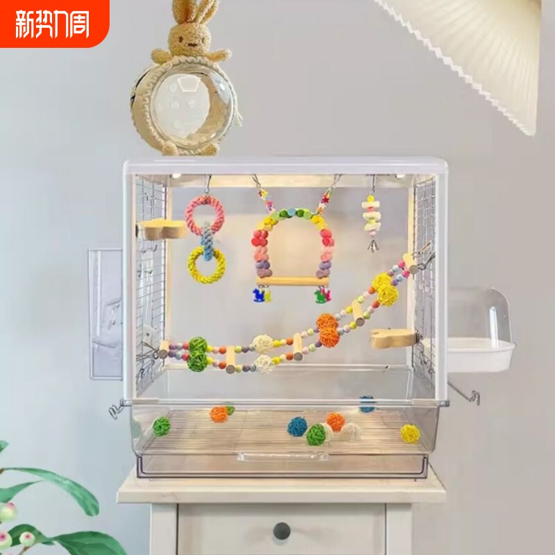 不锈钢鹦鹉笼大号家用透明鸟笼牡丹虎皮玄凤专用笼横丝别墅鸟笼子