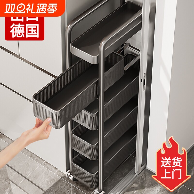 夹缝置物架厨房门后冰箱极窄缝抽拉篮缝隙收纳柜卫生间小推车多层