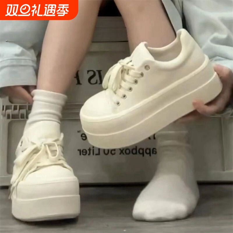 爆款大头厚底鞋松糕小白鞋女2025春季新款增高休闲鞋百搭运动板鞋