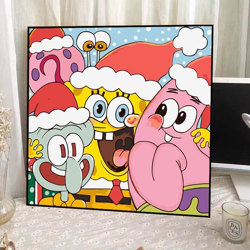 数字油画diy卡通儿童手绘四宫格填色治愈填色画卧室装饰画丙烯图片