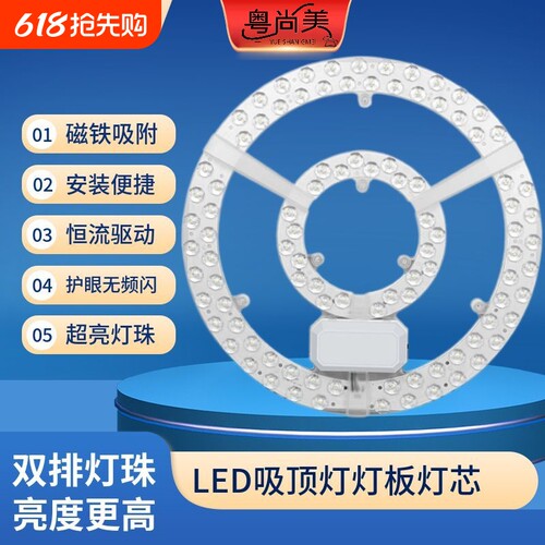 【双排珠灯板】led节能灯板灯芯吸顶灯替换光源磁铁吸附免打孔