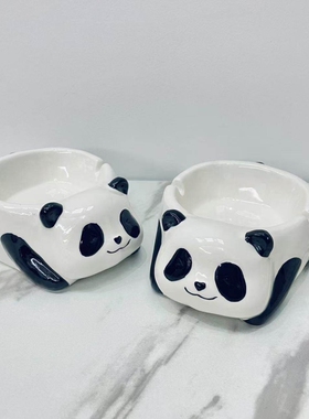 熊猫烟灰缸高级感小众可爱创意家用客厅办公室陶瓷烟缸防飞灰摆件
