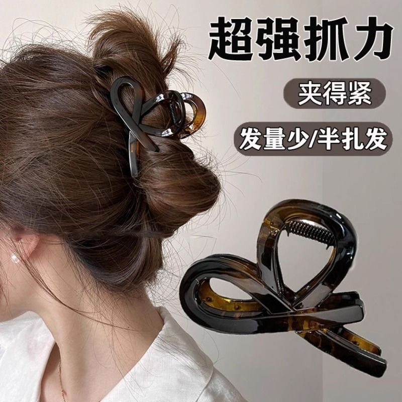 简约蝴蝶结抓夹女新款高级感发夹后脑勺半扎发鲨鱼夹中号夹子发饰