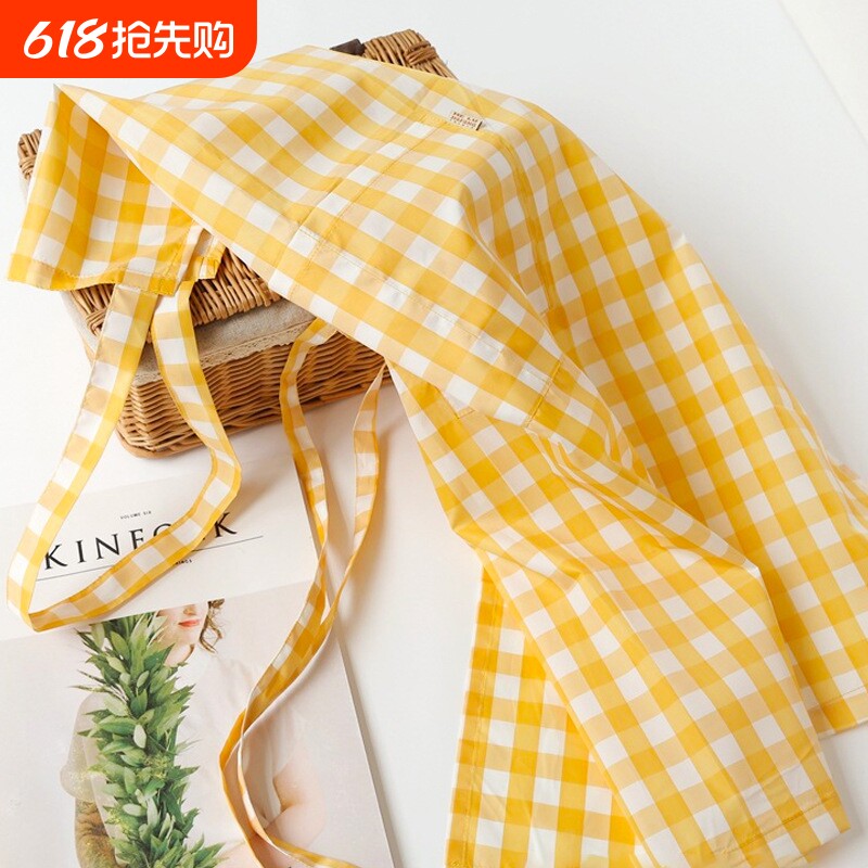 夏天薄款围裙厨房家用超薄防水防油女透气夏季2024新款做饭格子
