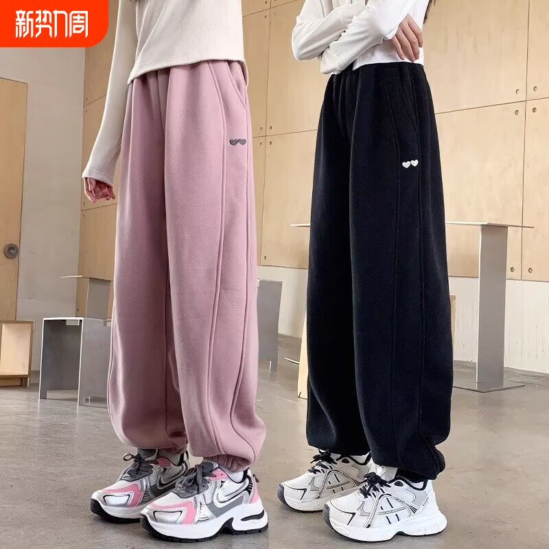 女童裤子春秋季新款儿童运动卫裤黑色中大童长裤粉色胖孩秋冬加绒