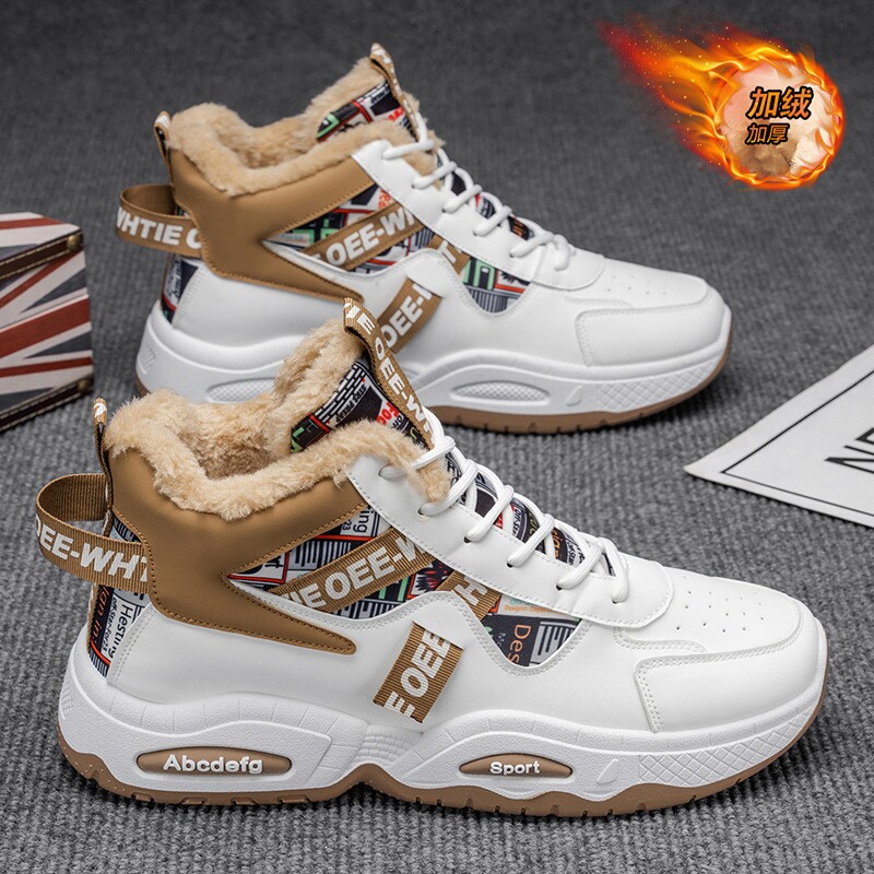 冬季棉鞋回力高帮男鞋保暖加绒雪地靴青少年运动增高厚底潮鞋耐磨