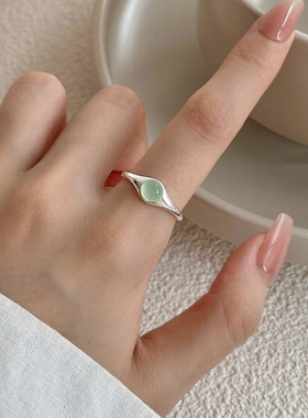 S925纯银猫眼石开口可调戒指