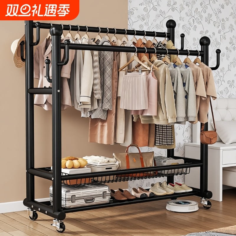 挂衣架卧室落地家用房间室内双杆衣服架子可移动衣帽架双层阳台