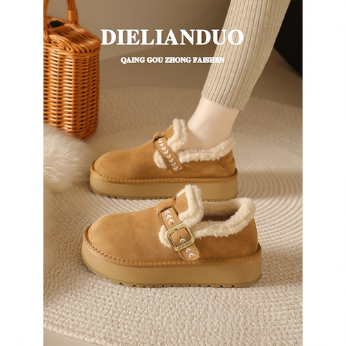 厚底加绒勃肯鞋女款2025新款冬季加厚保暖全包博肯毛毛棉鞋子羊毛 - 封面