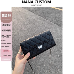 小香风零钱包百搭迷你小方包高级感黑色手机包单肩斜挎菱格链条包