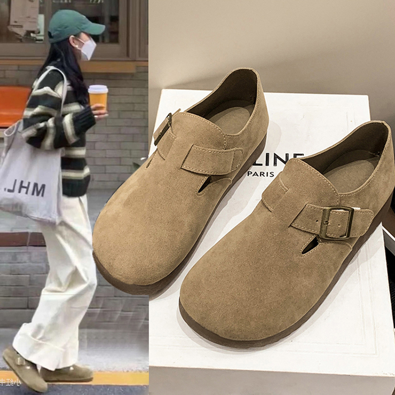 厚底勃肯鞋女鞋子2025新款春秋款一脚蹬单鞋全包丑萌博肯鞋豆豆鞋