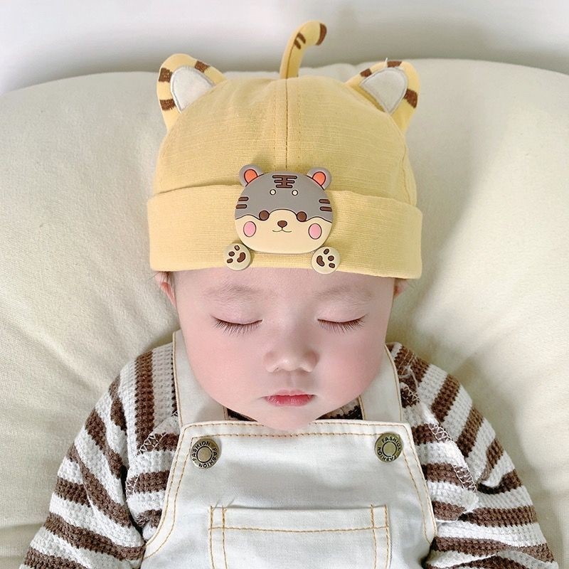 婴儿帽子春秋薄款可爱超萌小老虎男孩女童瓜皮帽纯棉婴宝宝地主帽