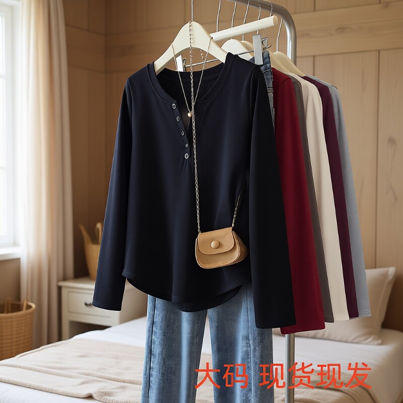 大码胖妹妹纯棉2025新款长袖T恤女春秋季显瘦内搭上衣遮肚打底衫