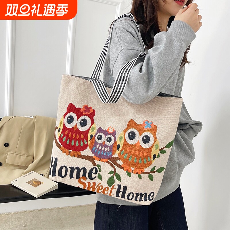 复古布兜带拉链帆布包加厚学生包单肩手提外出文艺白色百搭耐磨