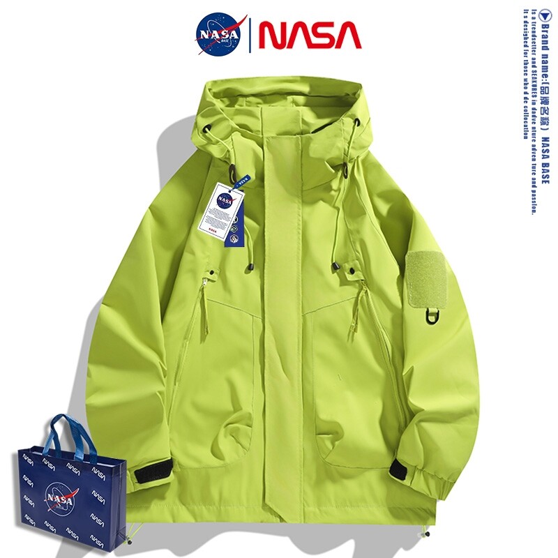 NASA户外秋季夹克冲锋衣工装防水上衣外套紫色内胆防风荧光绿登山