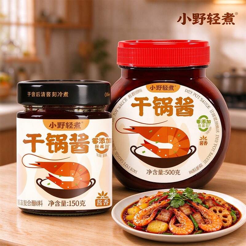 小野轻煮干锅酱微辣酱香味500g/150g家用瓶装调料干锅虾排骨底料