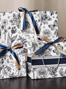 新年礼品袋手提袋伴手礼糖果袋复古精致高级送礼袋红色年货丝带