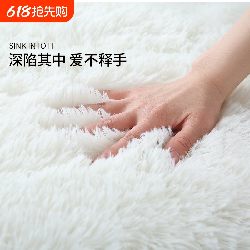 毛绒地毯地垫卧室毛毯垫子床边毯客厅茶几毯少女房间入户白色沙发