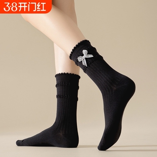 堆堆袜子女夏薄款黑色中筒袜2025新款爆款长袜配小皮鞋女士乐福鞋