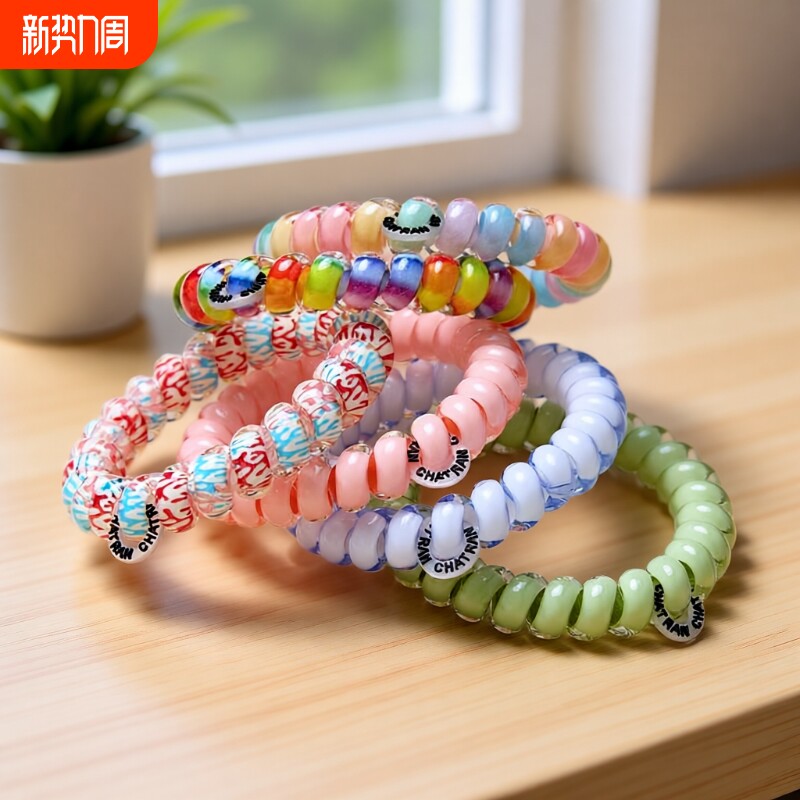 高弹力电话线发圈发绳女无痕高级感2026新款弹力高端发饰多巴胺