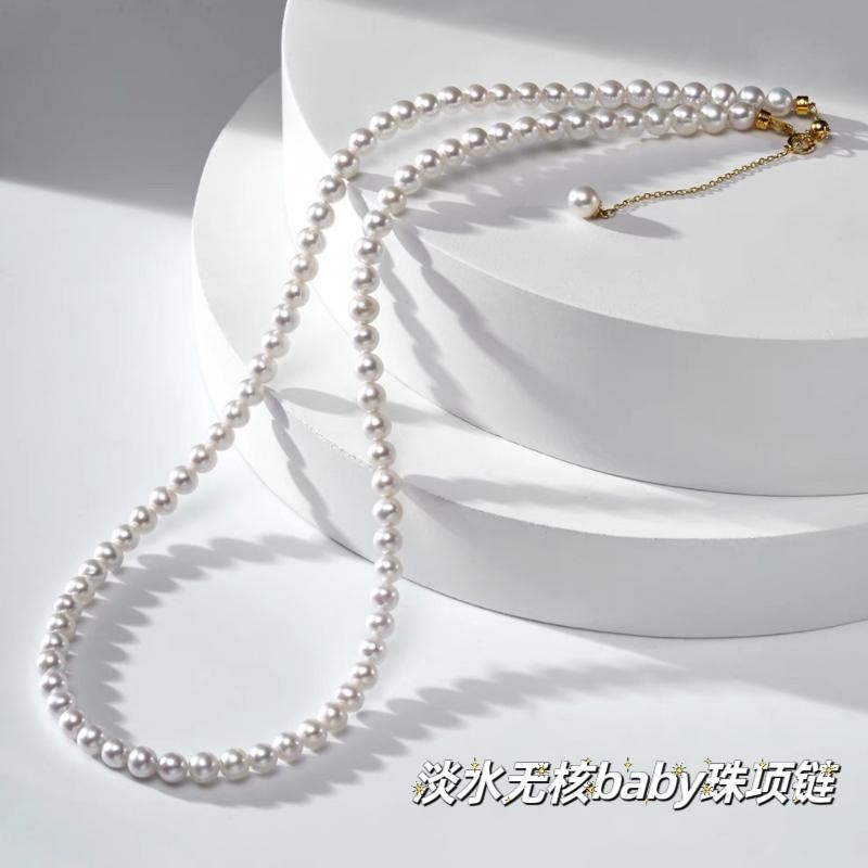 诸暨淡水珍珠项链正圆baby珠18K金锁骨链复古气质百搭小米珠颈
