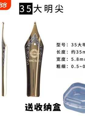 永生金豪适配35mm大明尖大班钢笔学生用替换不锈钢笔尖使用35毫米长大明尖钢笔笔尖5个装送收纳盒