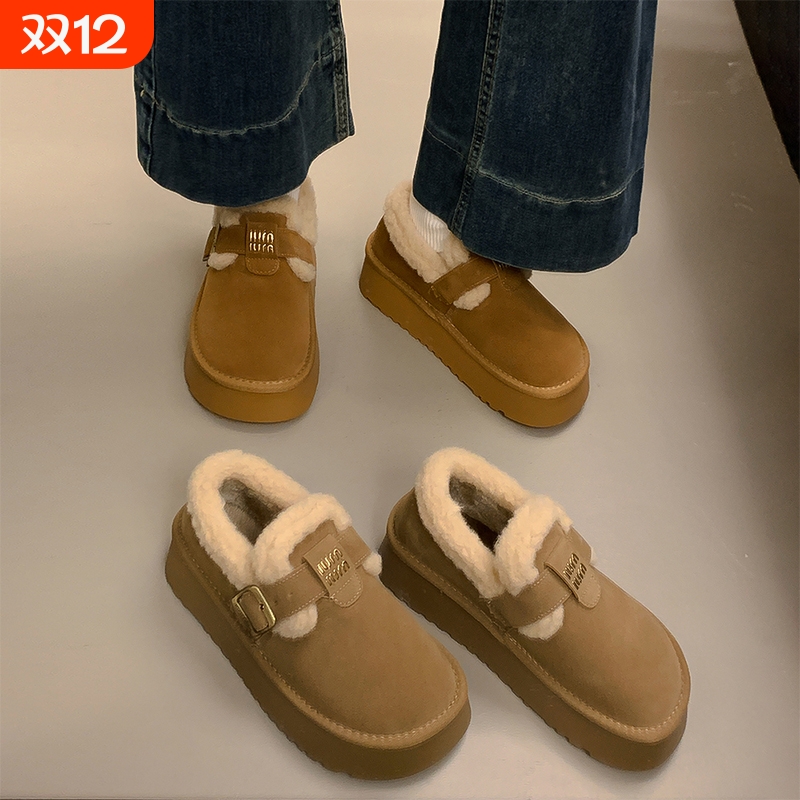 雪地靴女款短靴2025新款冬季加绒加厚毛毛口保暖勃肯鞋棉鞋子百搭