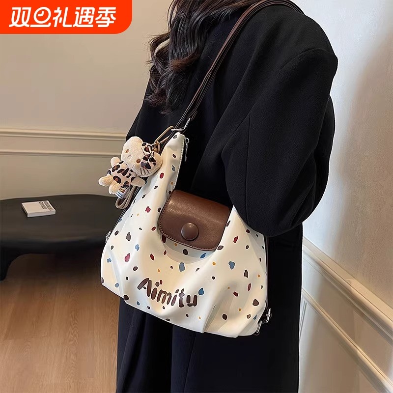 单肩包包女2025新款大容量波点时尚百搭托特包大学生通勤双肩包包