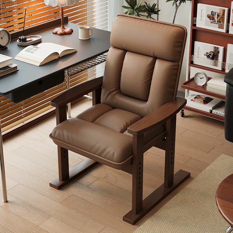 实木电脑椅家用舒适久坐书桌沙发椅办公座椅靠背可躺懒人椅子