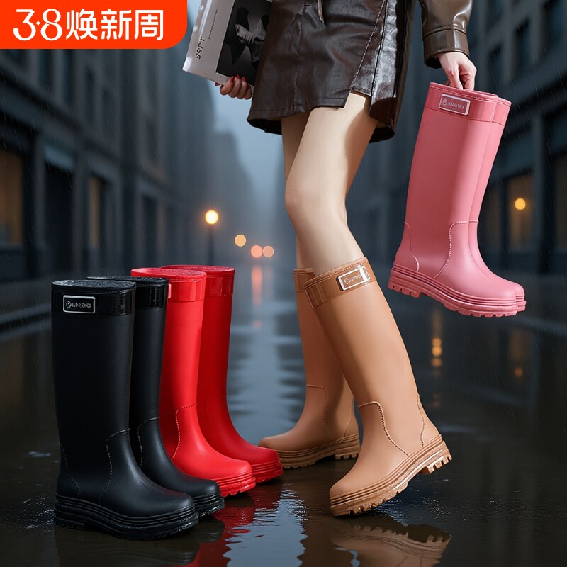 高筒雨鞋水鞋女雨靴加绒成人外穿防水徒步水靴防滑鞋子鞋底耐磨