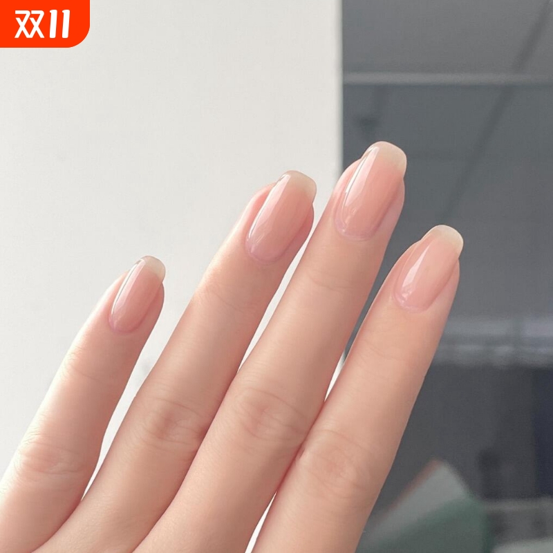 裸色穿戴甲自然冰透本甲色美甲成品贴片纯欲日常显白假指甲可拆卸