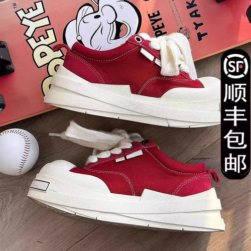 米奇帆布鞋小众厚底增高休闲板鞋2025新款情侣百搭高街男女潮鞋