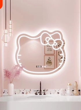 异形kitty猫咪化妆镜店铺家居卫生间梳妆镜led灯智能镜触摸屏镜子