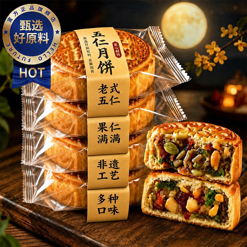 月饼五仁月饼广式老式传统手工图片