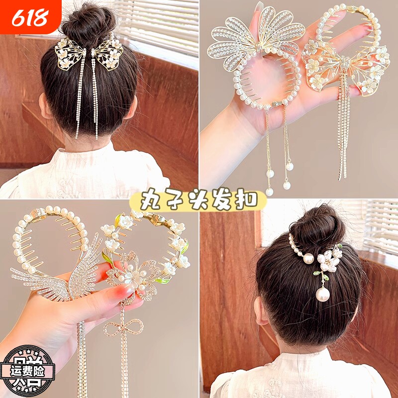 儿童丸子头发夹汉服女童头饰不伤发抓夹女孩发卡碎发神器古风新品