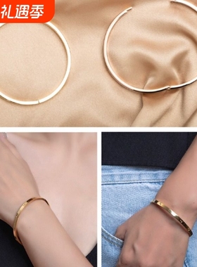 溪御满钻手镯轻奢高级感时尚18k玫瑰金彩金钛钢不掉色情侣手环