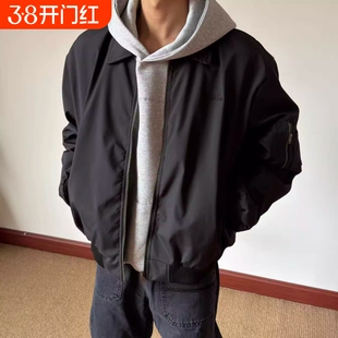 cleanfit黑色飞行员夹克男款秋冬季加棉加厚棉衣痞帅立领外套棉服