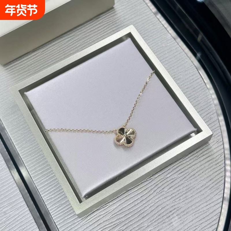 全新高定品质银渡18k金镭射幸运草项链金镭射五花手链十花项链