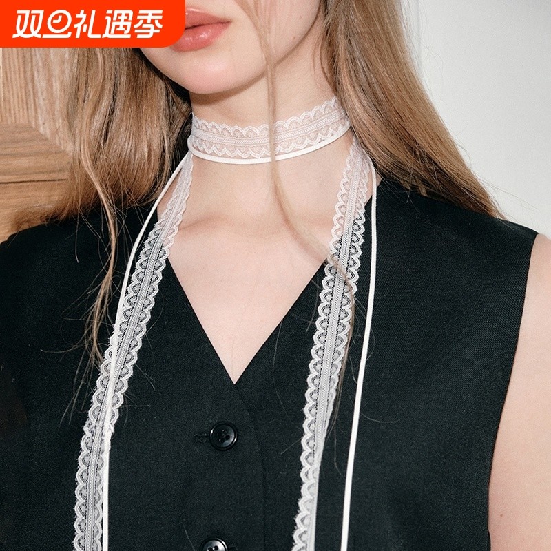 叠戴层次感设计蕾丝飘带细窄女2025新款春夏百搭锁骨颈带丝巾发带
