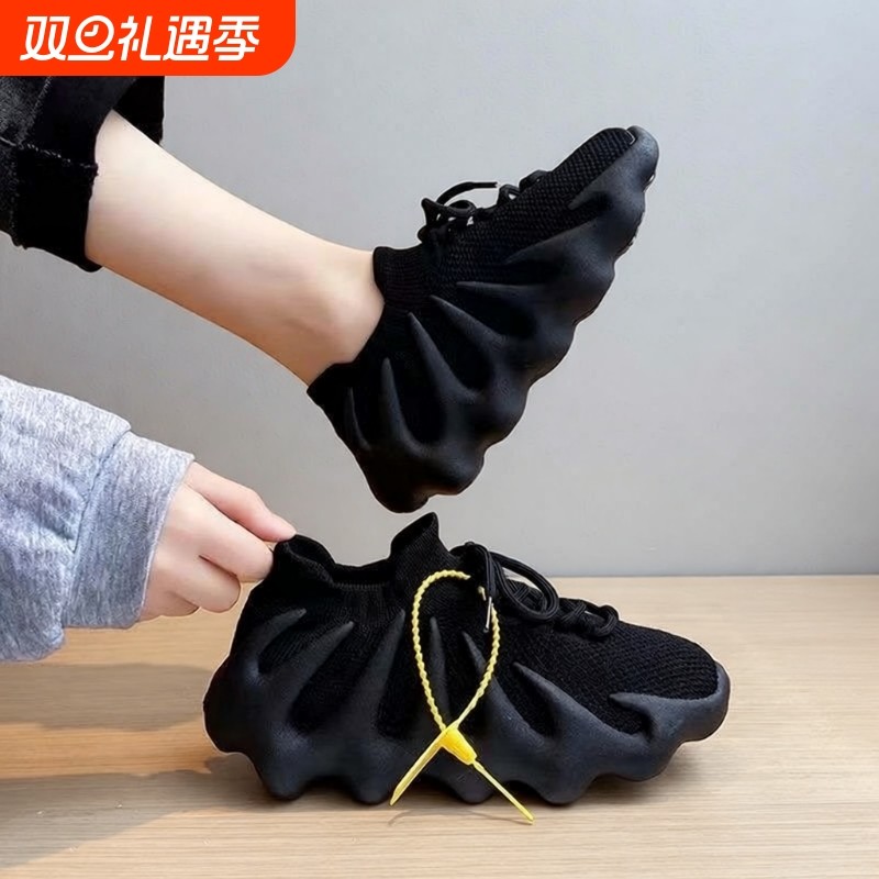 夏季女鞋老爹飞织八爪鱼椰子鞋女百搭袜子鞋运动休闲新款潮鞋平底