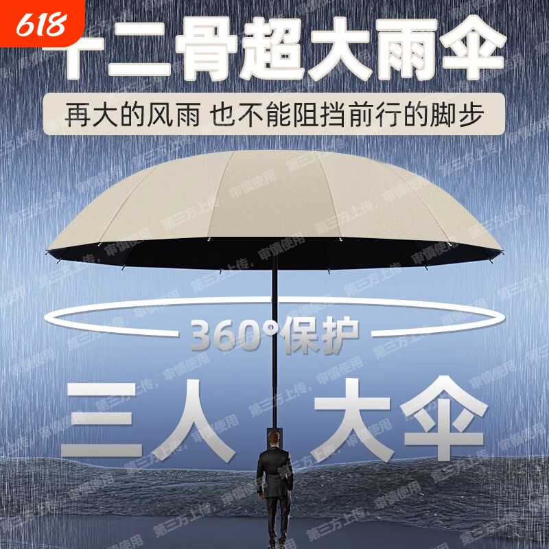 超大号雨伞男女加固手动结实抗风晴雨两用折叠黑胶防晒遮阳伞纯色
