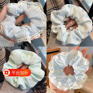 甜美蓝色系蕾丝发圈超仙少女百搭大肠发圈韩版蝴蝶结马尾扎头发饰