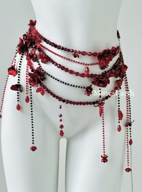 暗夜缨红腰链 红色繁花身体链可当项链女配饰哥特风配裙子腰封
