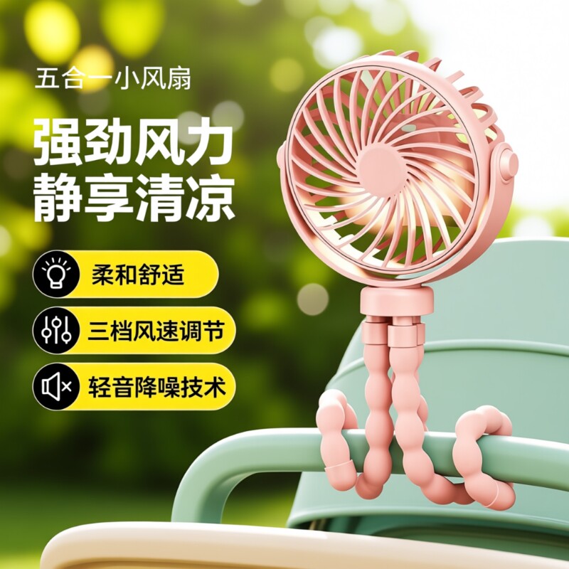 八爪鱼小风扇无叶婴儿车儿童手推车遛娃降温神器可摇头宝宝外出吹辅食